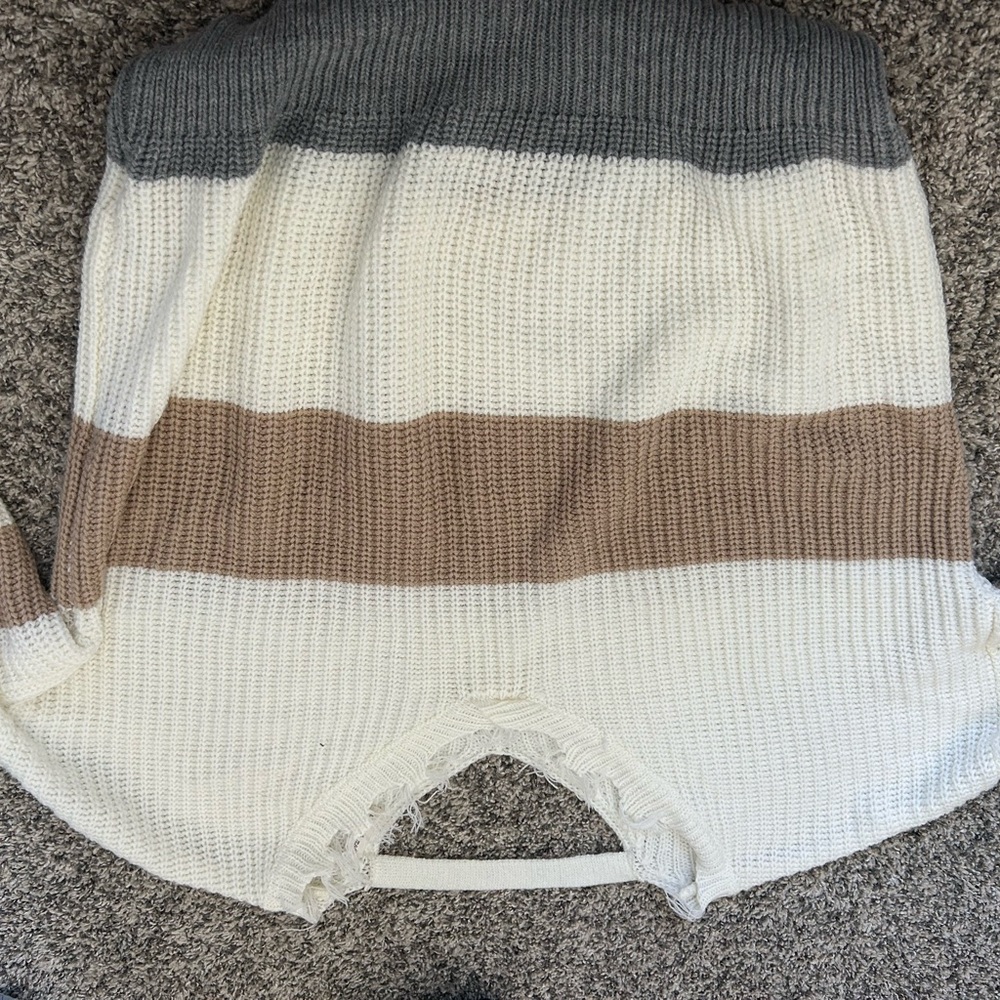 Striped Sweater in Gray, White, and Brown